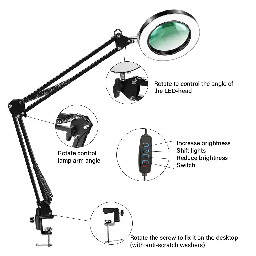 72LED 8X/10X NEW Illuminated Magnifier USB 3 Colors LED Magnifying Glass for Soldering Iron Repair/Table Lamp/Skincare Beauty