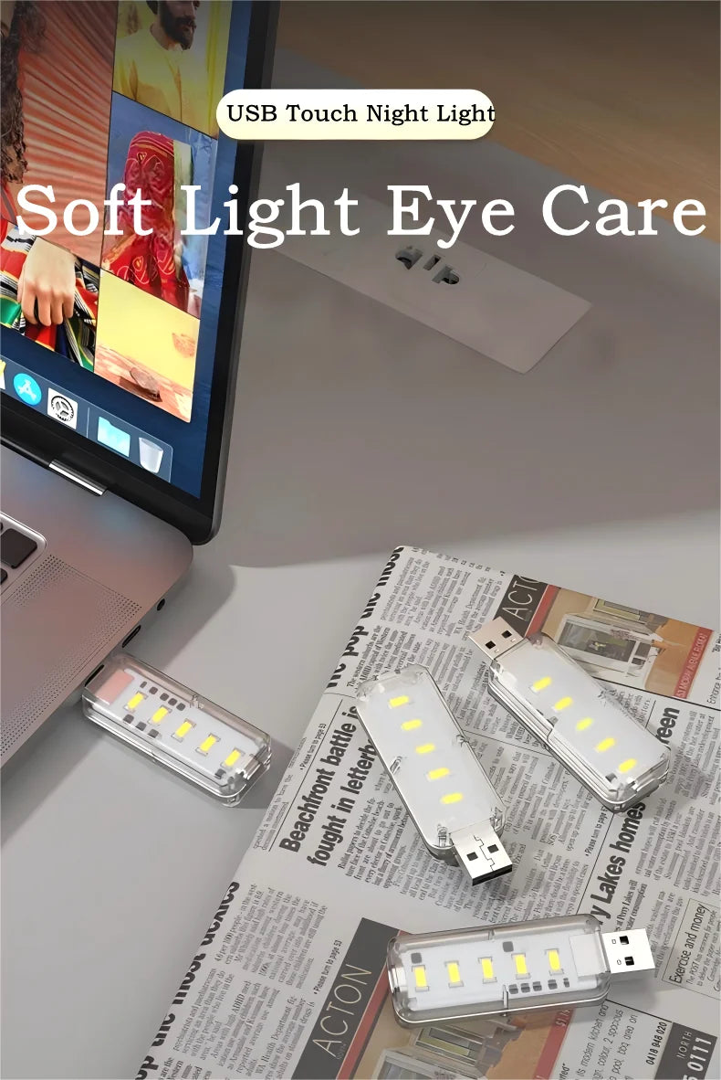 10LEDs USB Touch Dimming Night Light 5V Portable 3000K/6500K Bulb for Bedroom Study PC Laptop Mobile Power Bank Plug in Lighting