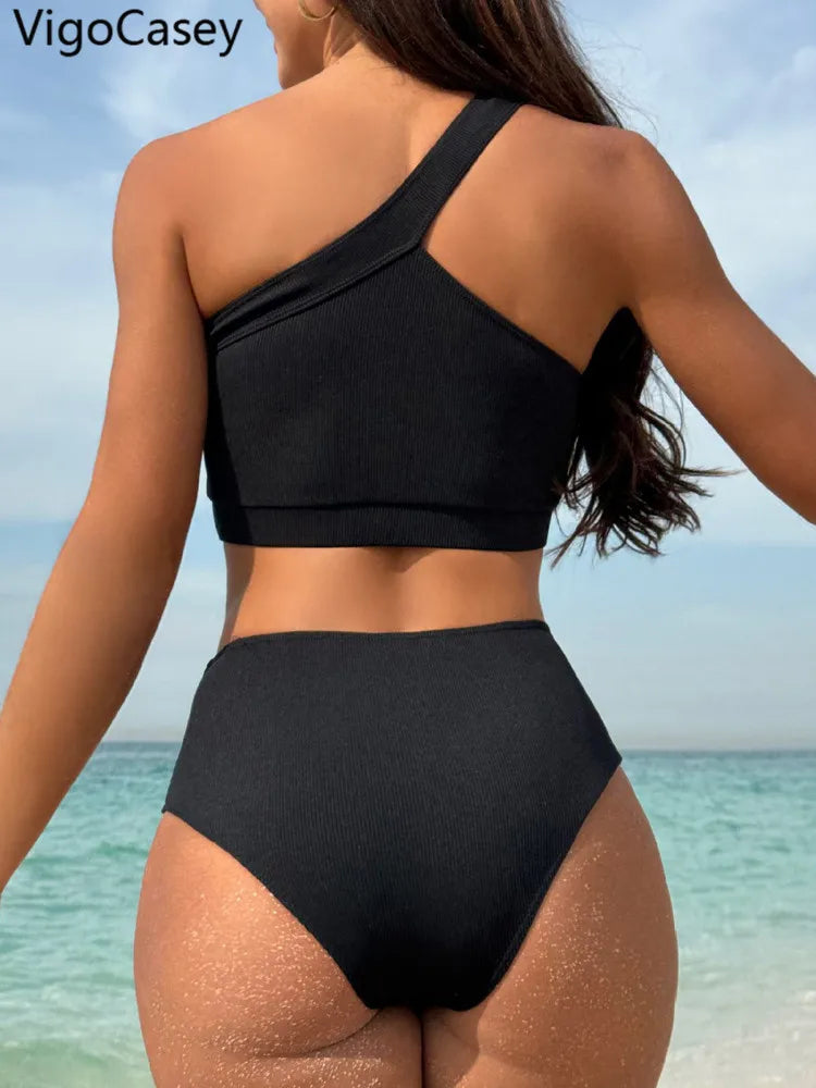 Bikini asymétrique taille haute, Silhouaite Élégance, Ensemble 2 pièces