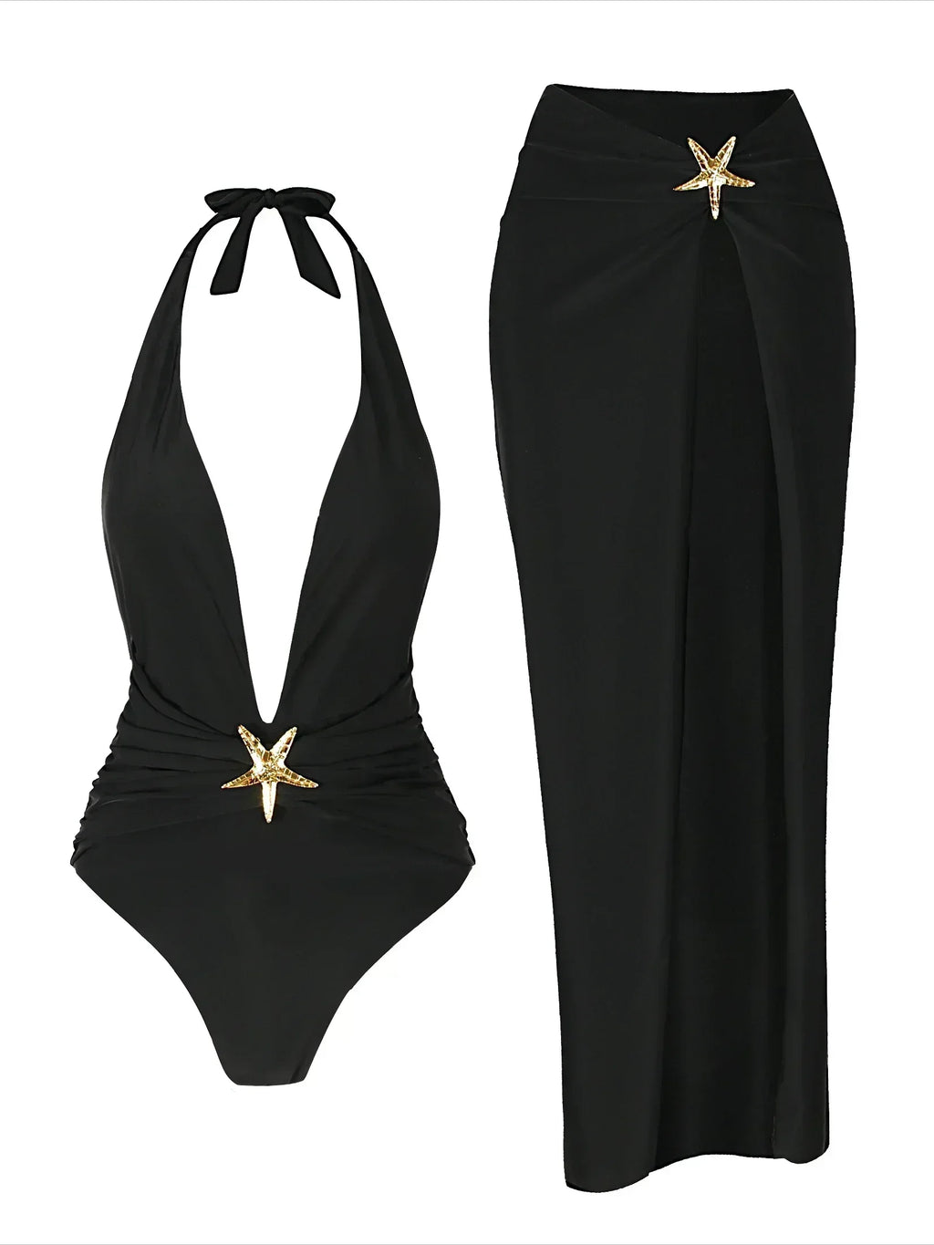 Ensemble de plage, Océan Chic, Maillot une pièce et jupe fendue à breloque étoile de mer