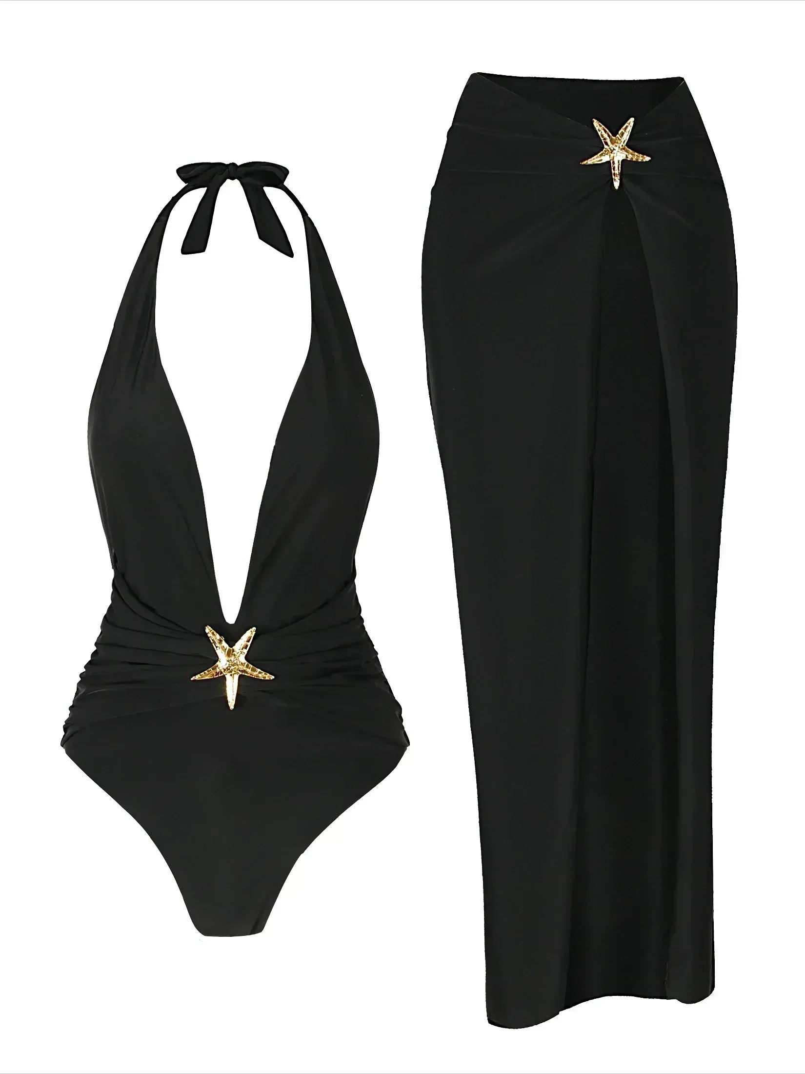 Ensemble de plage, Océan Chic, Maillot une pièce et jupe fendue à breloque étoile de mer