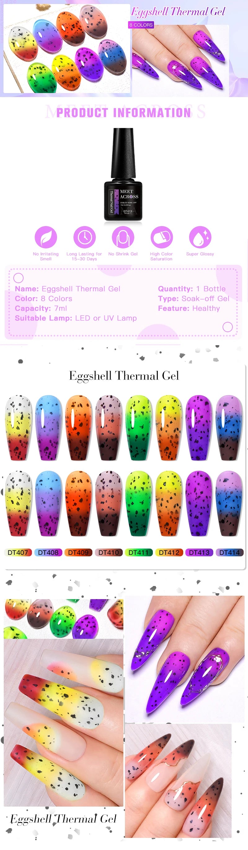 MEET ACROSS 7ml Eggshell Thermal Gel Nail Polish Temperature Changing Gradient Nail Art Varnish Winter Soak Off Gel For Nails
