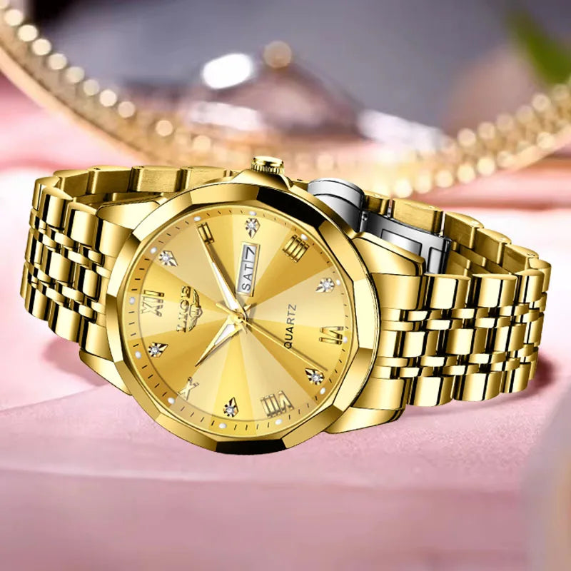 Montre de luxe pour femme, élégance Or, bracelet en acier