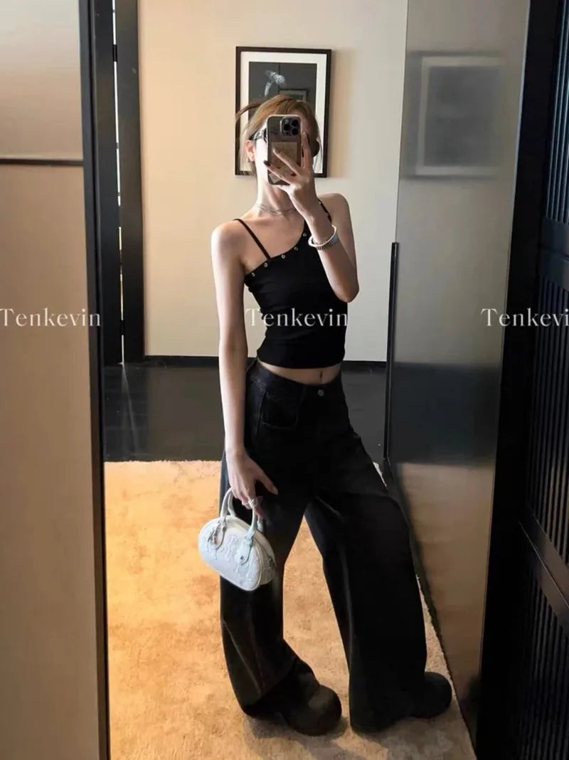 Design Sense Niche Slim Shoulder Slim Sling Summer Slim Chic Shoulder Vest Women Y2k Tops