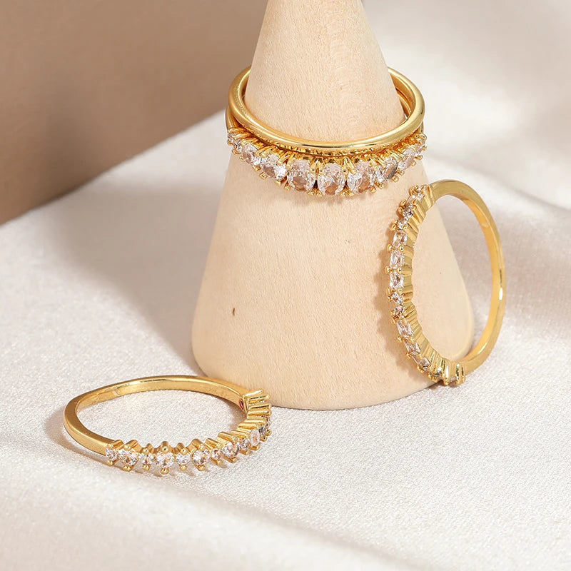 4pcs 14k Gold Plated Stacking Rings with Shining Zirconia - Perfect ForWeddings, Parties, and Everyday Wear