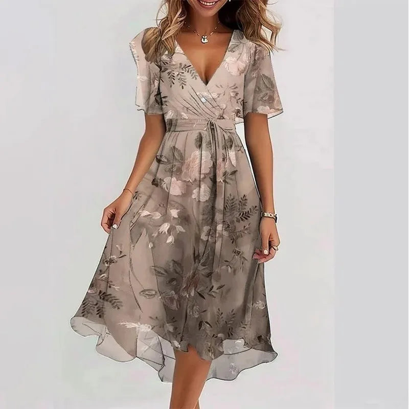 Robe mi-longue à Motifs Floraux - Élégance et Confort décontracté