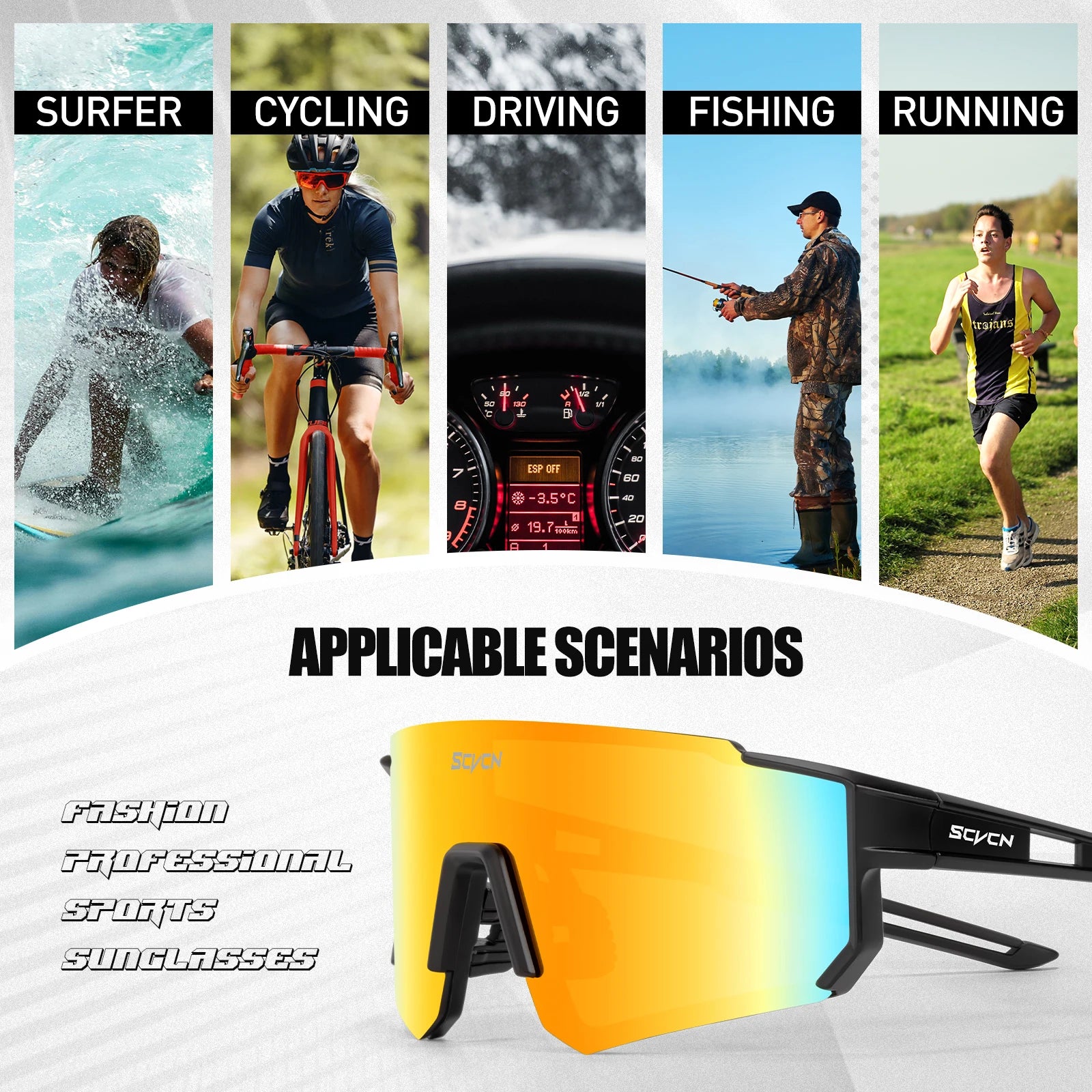 SCVCN Fashion Street Sunglasses for Men Sport Y2K Cycling Glasses MTB Bike Bicycle Camping Golf UV400 Glasses Women Baseball