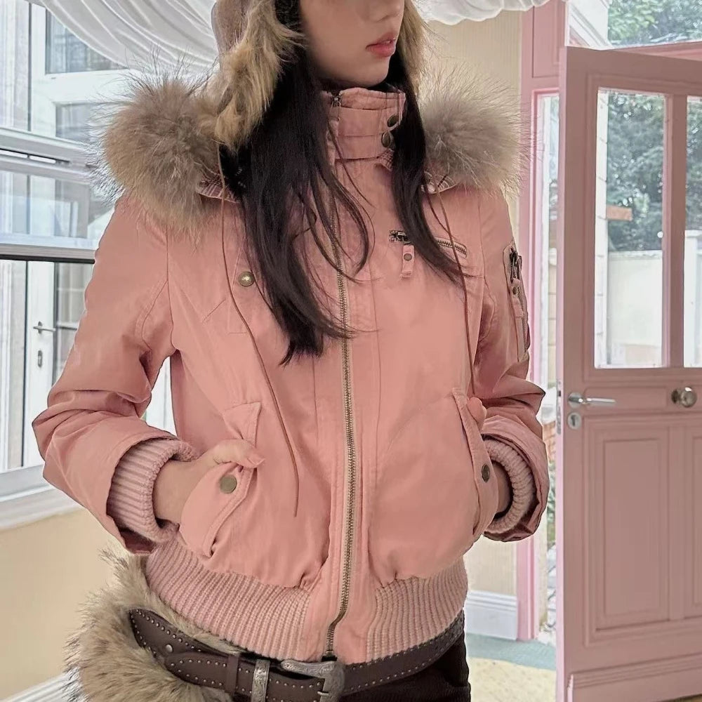 Gothic American Vintage Pure Color Slim Zip Up Hoodie Women 2000s Y2k Autumn Winter Subculture Hooded Sweatshirt Harajuku Coat