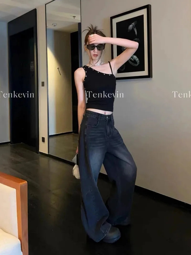Design Sense Niche Slim Shoulder Slim Sling Summer Slim Chic Shoulder Vest Women Y2k Tops